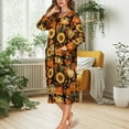 thumbnail image 2 of FKELYI Women Zip Up Robe Nightgowns Comfy House Coats Autumn Sunflower Pumpkin Leaf Print Full Length Sleepwear House Dress Long Sleeve Bathrobe with 2 Pockets, 3XL, 2 of 6