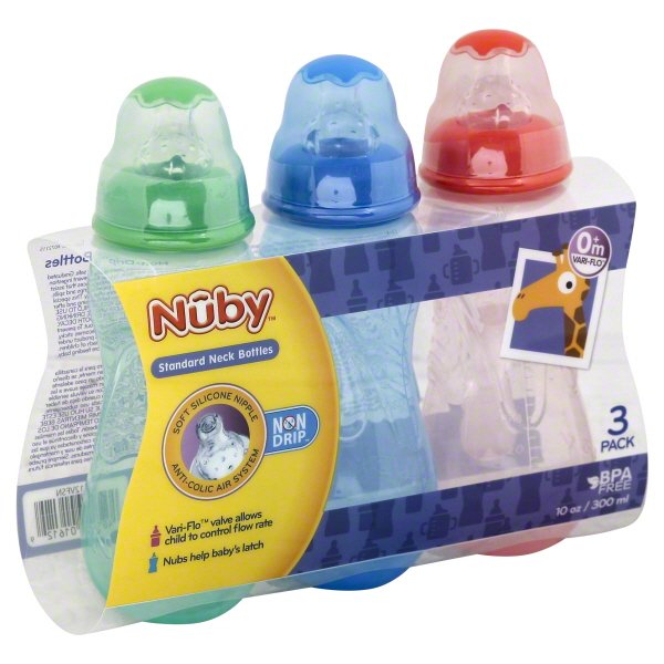 Nuby Bottles Standard Neck Non Drip 0m+ 3 PK