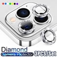 thumbnail image 2 of Para IPhone 13 14 11 Pro Max Diamond Metal Protector de cámara para IPhone 12 13 Mini Protector de cámara 3 unids/set vidrio de protección de lente Dengxun unisex, 2 of 2
