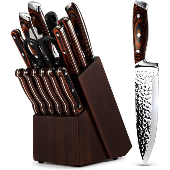 Kitchen Knife Set,15-Piece Knife Set With Block Wooden,Self Sharpening
