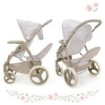 thumbnail image 3 of 509 Crew: Little Flora - Mabelle Duo Twin Doll Stroller - Flower-Tan-Pink, Storage Basket, Retractable Canopy, Folding, Pretend Play Toy, Kids 3+, 3 of 8