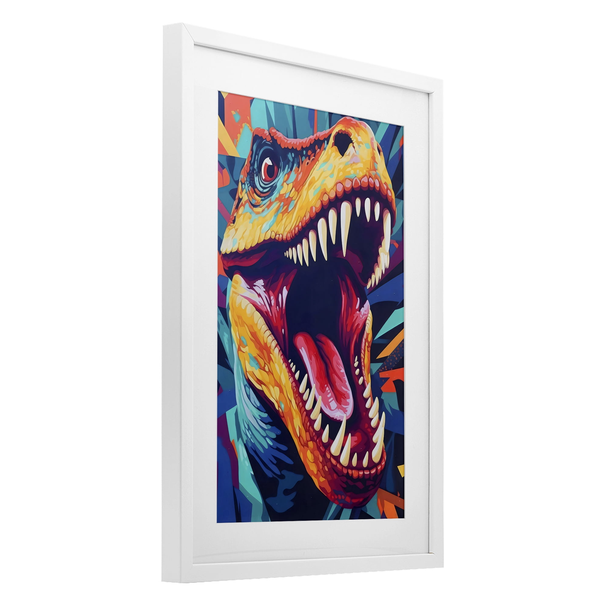 Stupell Industries Pop Style Raptor Dino White Framed Print Under Glass, design by Creative Studio