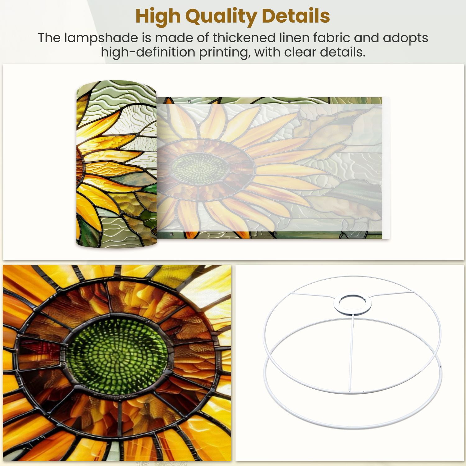 Lampshades 2 Pack Sunflower Stained Glass Decoration Vibrant Window Art 13"x13"x10" Light Shade for Table Lamps Floor Lamps Drum Lamp Shades Lampshade Replacement Easy Assembly
