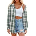 thumbnail image 3 of Womens Button Down Shirts Lightweight Plaid Long Sleeve Collared Jacket Tops Vintage Casual Business Loose Fit Blouses Light Green L, 3 of 9
