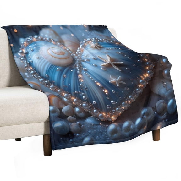 Romantic Ocean Blue Shell Pearls Starfish Super Soft Blanket Christmas Throw Blanket Flannel Microfiber Blankets for Couch Bed Sofa Fluffy and Warm 30"x40"