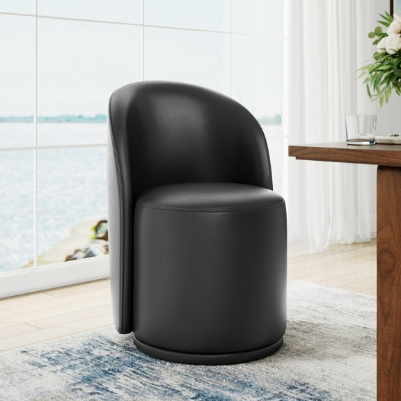 DREAMSIDEA Swivel Dining Chair, Upholstered Barrel Accent Chair for Dining Room & Kitchen Chairs, Morden Round Vanity Chair for Living Room&Bedroom, Faux Leather-Black