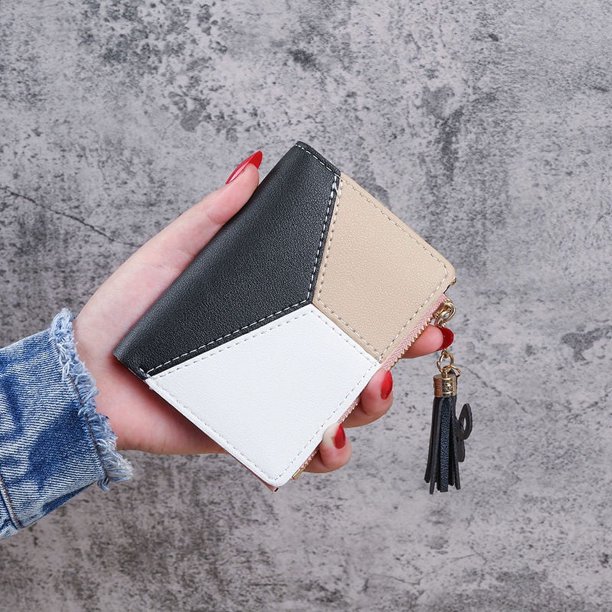 Cartera para mujer, estilo fresco, ultrafina, con costuras cortas, de dos pliegues, para tarjetas y monedas