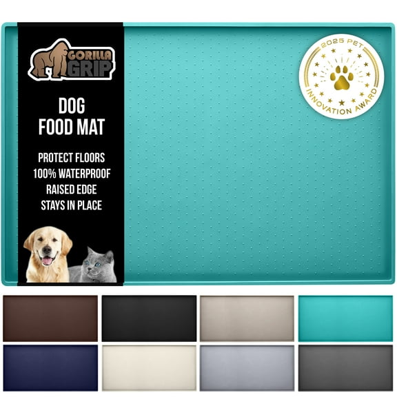 Feeding Mat, 22x14 Turquoise, 100% Waterproof Silicone Tray for Dogs and Cats by GORILLA GRIP