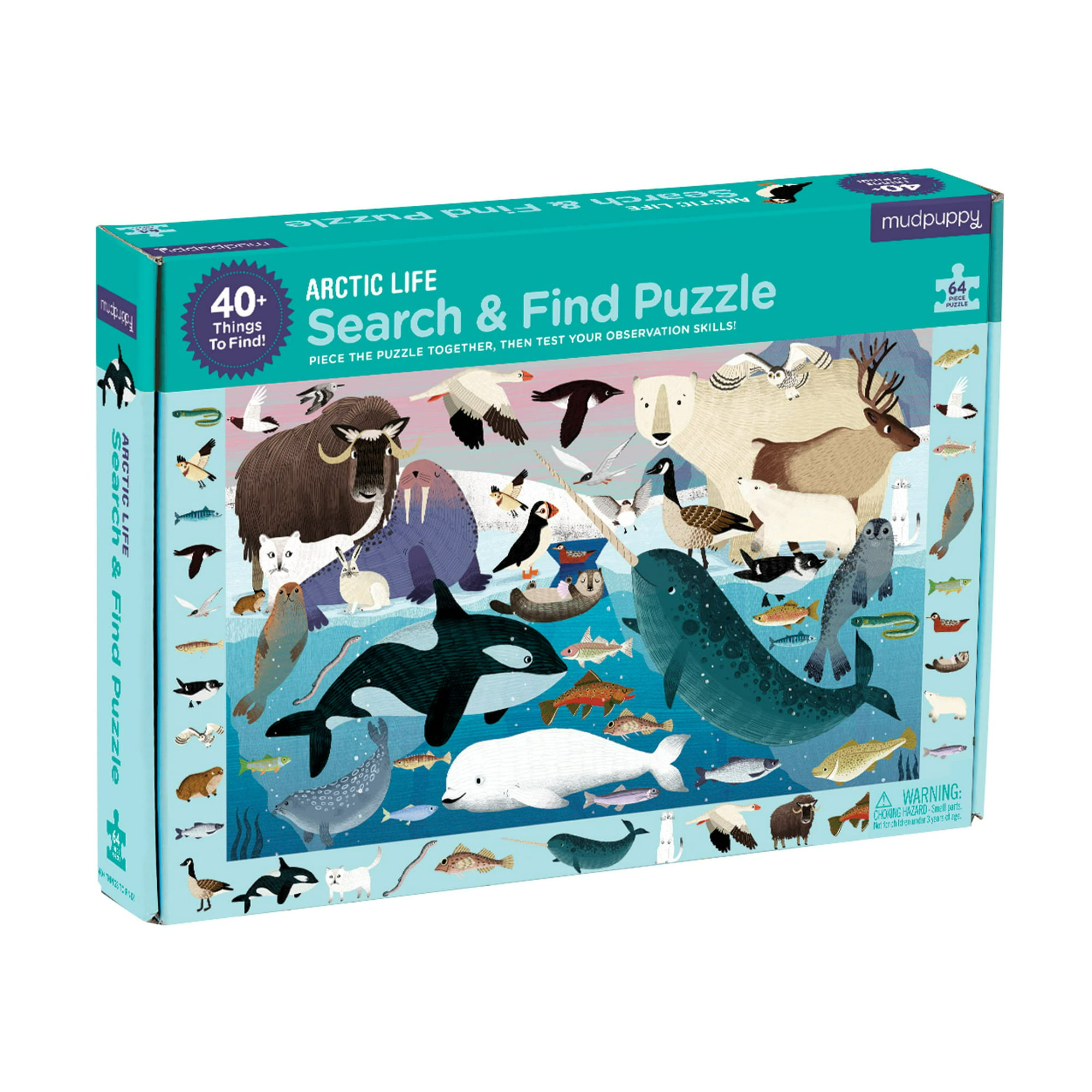 Mudpuppy Arctic Life Search & Find Puzzle, 64 Pieces, 23â€ â€ â€“ For  Kids Age 4-7 - Colorful Illustrations of Animals, Fish, Birds Living in the  Arctic â€“ Complete Puzzle to Find