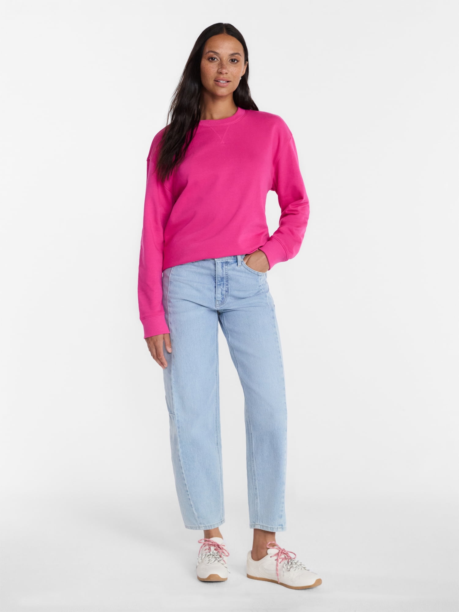 Time and Tru Women's and Women's Plus Crewneck Sweatshirt with Long Sleeves, Sizes XS-4X