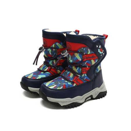 

Zodanni Girls Casual Mid Calf Boot School Comfort Plush Lined Non-Slip Breathable Lace Up Snow Boots Blue 2Y