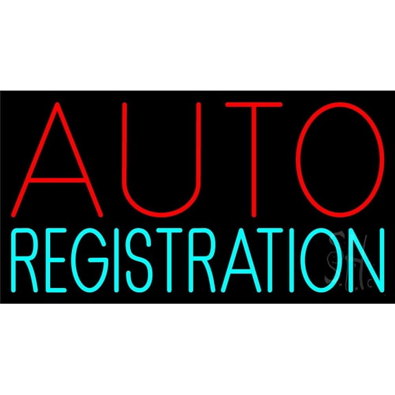 Auto Registration Block LED Neon Sign 20 x 37 - inches, Clear Edge Cut Acrylic Backing, with Dimmer - Bright and Premium built indoor LED Neon Sign for automotive store, and mall.