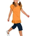 thumbnail image 4 of Girls Cotton Puff Sleeve Top Orange Short Sleeve Shirt Ruffle Hem Casual Play Tops for Kids Little Kids,Size 2-3T, 4 of 8