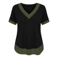 thumbnail image 5 of ClodeEU Women's V-Neck Color Block Short Sleeve T-Shirt,Casual Loose Fit Top Army Green,Women's Plus L, 5 of 9