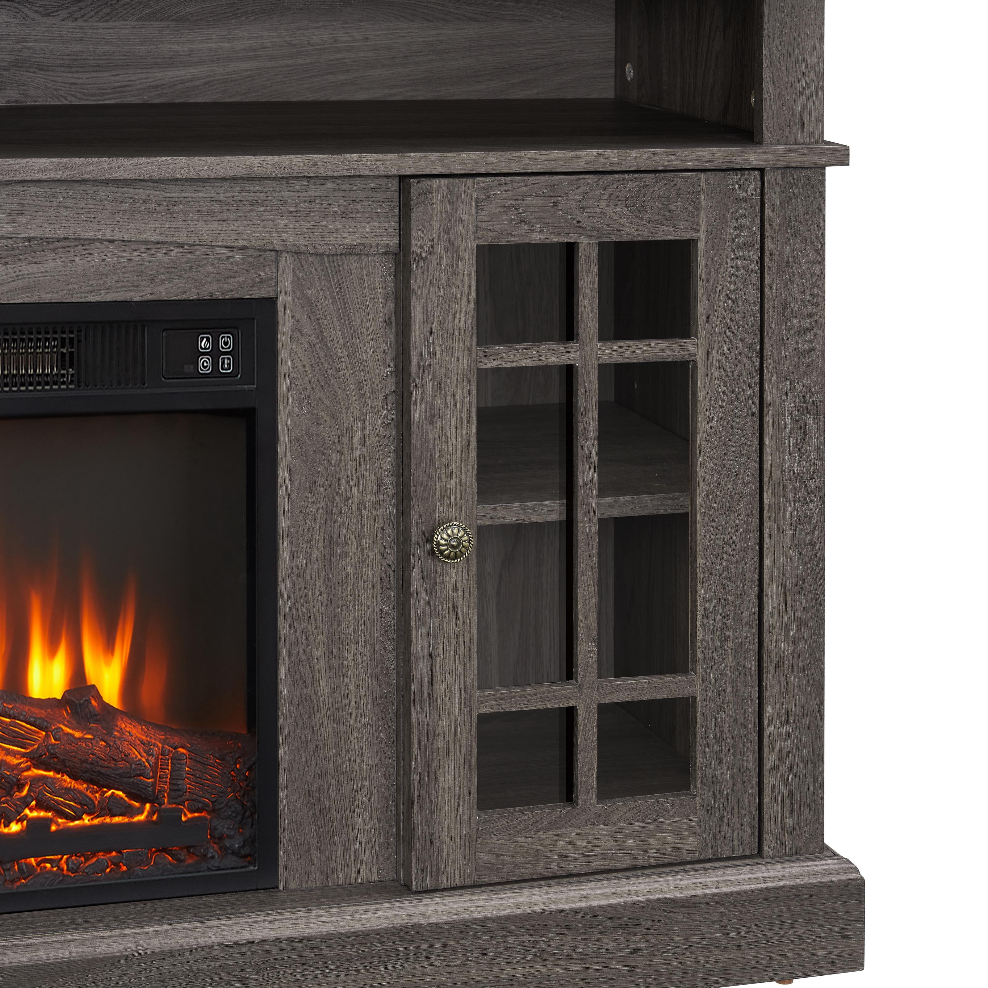 PAPROOS Fireplace TV Stand for 65 Inch TV, Modern Farmhouse TV Cabinet with 23'' Electric Fireplace, Entertainment Center Television Console Table for Living Room, Dark Walnut