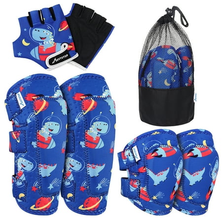 

NUOLUX Protective Gear Set Kids Sports Protective Gears Knee Pads Elbow Pads Gloves for Cycling Skateboarding Size S/M (Dinosaur Pattern)