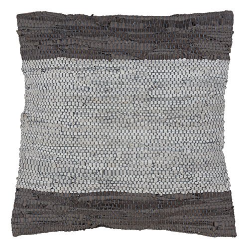 SARO LIFESTYLE Collection Chindi Design Down Filled Accent Throw Pillow in Two-Tone Grey Leather, 18",