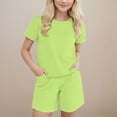 thumbnail image 2 of TOWED22 Girls Summer Outfits Casual Lounge Set Cap Sleeve T Shirt and Elastic Waist Shorts 2 Piece Clothing Sets(Mint Green,10-11 Y), 2 of 9