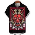 thumbnail image 3 of Camisas hawaianas casuales para hombre, blusa con botones de gran tamaño con estampado 3D de samurái japonés y terror vintage de manga corta para exteriores y calle, 3 of 5