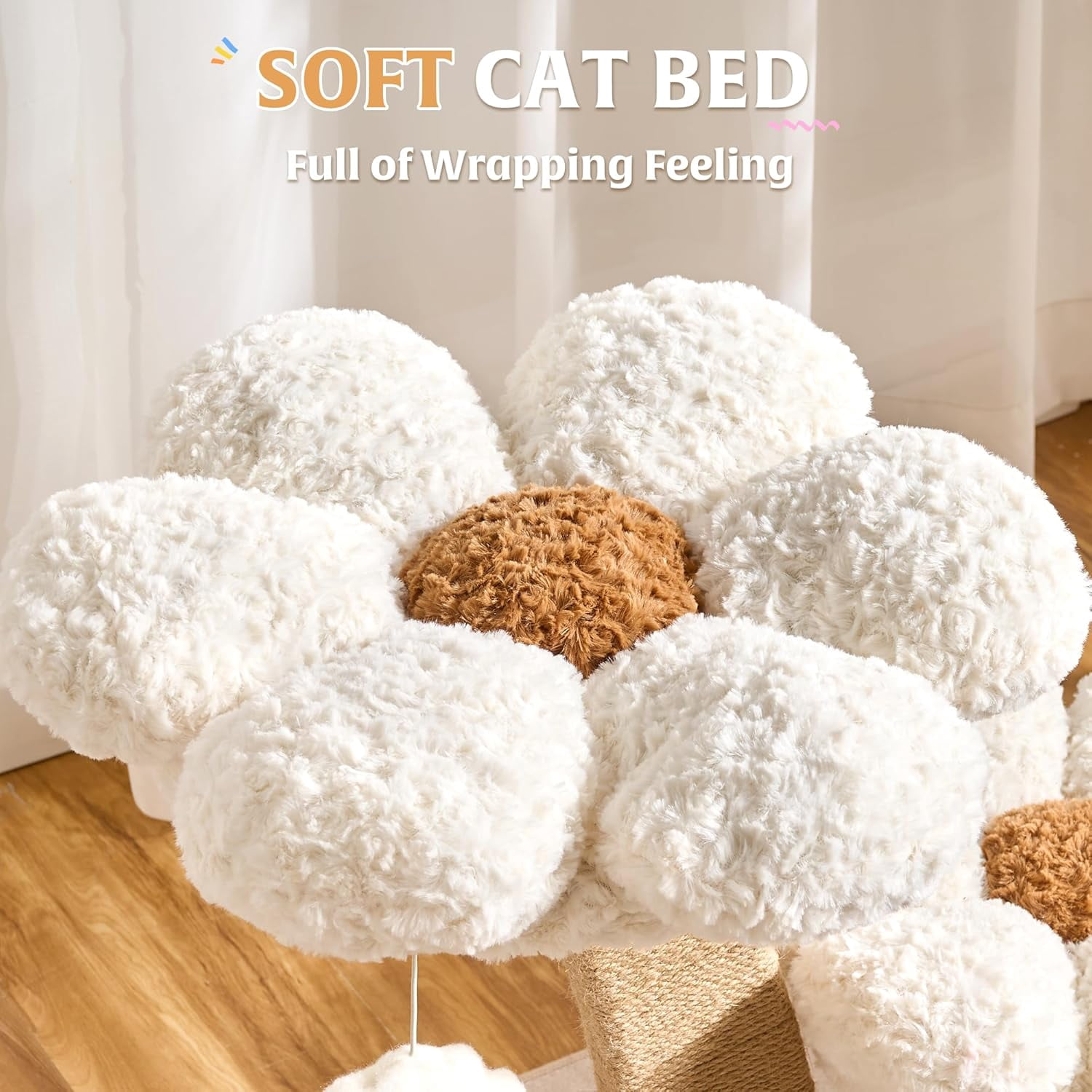 Flower Cat Tree 36 Inch Wood Design Scratching Post Space Capsule