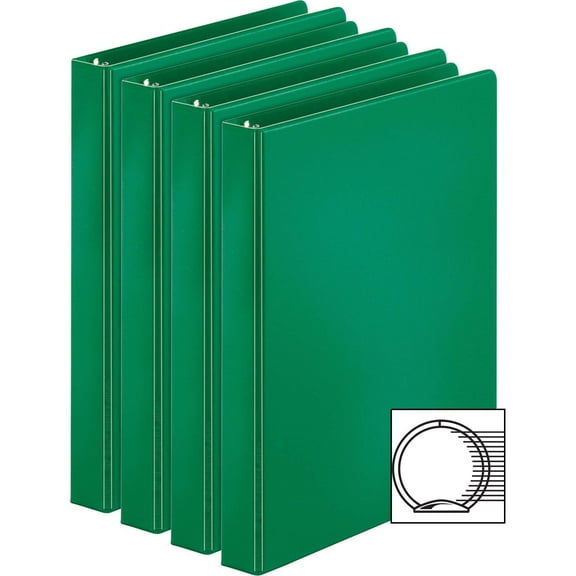 Business Source, BSN28556BD, Basic Round Ring Binders, 4 / Bundle, Green