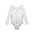 thumbnail image 3 of TiaoBug Kids Girls Shiny Metallic Mesh Patchwork Ballet Dance Leotard Long Sleeve Gymnastics Training Jumpsuit Dancewear Silver 4, 3 of 5