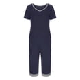 thumbnail image 5 of Women's Two Piece Pajama Sets, Lightweight Breathable Relaxed Cut, V-Neck Short Sleeve Top Matches Capri Length Pants, Comfortable Pajama Party Lounge | TruHer,Dark Blue M, 5 of 7