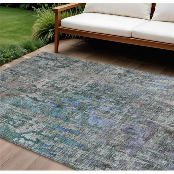 HomeRoots 607869 8 x 10 ft. Fern Green Abstract Washable Indoor & Outdoor Rectangle Area Rug