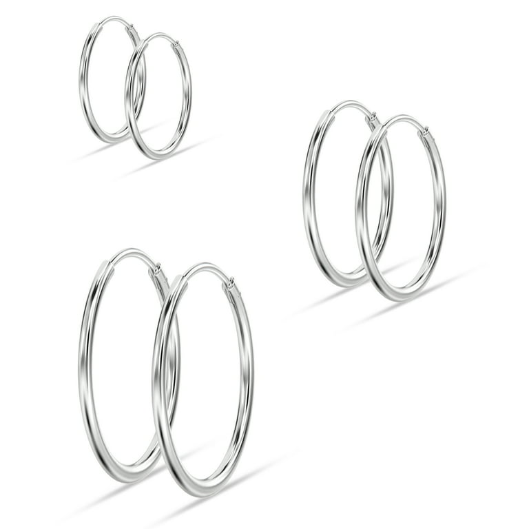 Pendientes De Plata 925 Charmsy | Set 3 Pares Aros Clásicos | 12, 14 Y 16 Mm | Regalo Para Mujer