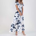 thumbnail image 2 of WTXUE Robes d'Été pour Femmes 2024, Robe d'Été Décontractée à la Mode pour Femmes à Fleurs, Col en V, Manches Courtes, Longue, Col en V, Manches Courtes, Patte, Robe de Loisirs, Bleu, 2 of 4