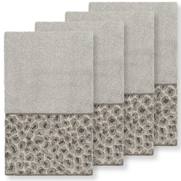 Authentic Hotel and Spa  Turkish Cotton Cheetah Jacquard Trim Light Grey 4-piece Hand Towel Set