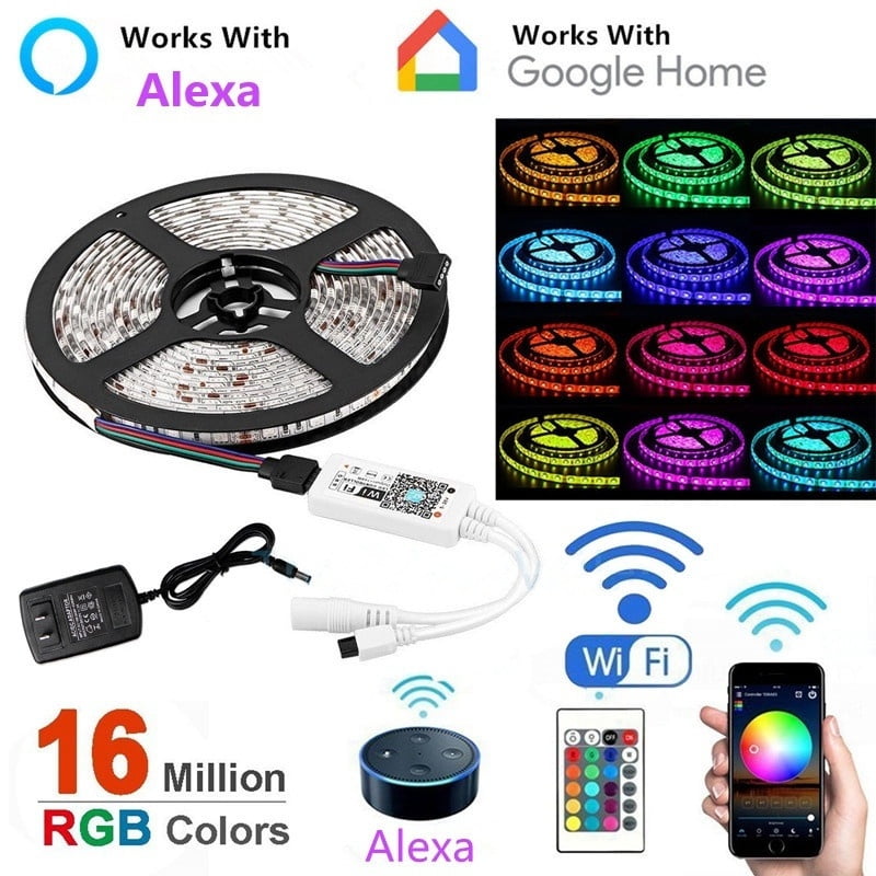 16.4ft RGB 300LED Alexa Smart Home WiFi Wireless LED Strip Lights Neon Light Kit 