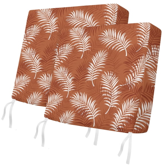 Outdoor Patio Cushion Covers 2 Pack Orange Tropical Palm Leaves Chair Cushion Seat Pads with Ties & Zipper Waterproof Summer Jungle Foliage Chair Slipcovers for Outdoor Furniture Couch 24x24 Inch