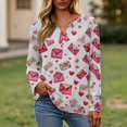 thumbnail image 2 of Womens Valentine Tops Henley Button Down V Neck Casual Top Valentine Fashion Tshirts Heart Print Long Sleeve T Shirts, 2 of 5