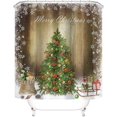 thumbnail image 1 of Cortinas de ducha Taysta Feliz Navidad, decoración de invierno verde abeto, regalos de Navidad, copos de nieve, patrón marrón, decoración de baño de invierno feliz Feliz Sencillez, 1 of 5