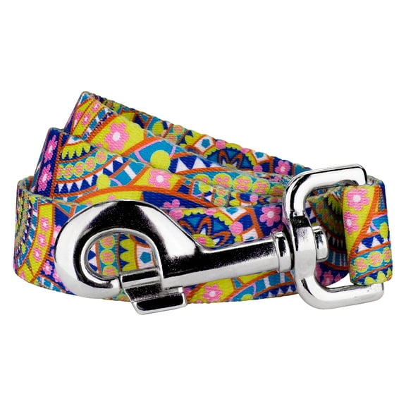 Country Brook Petz - 1 inch Yellow Boho Mandala Dog Leash - 4 Foot