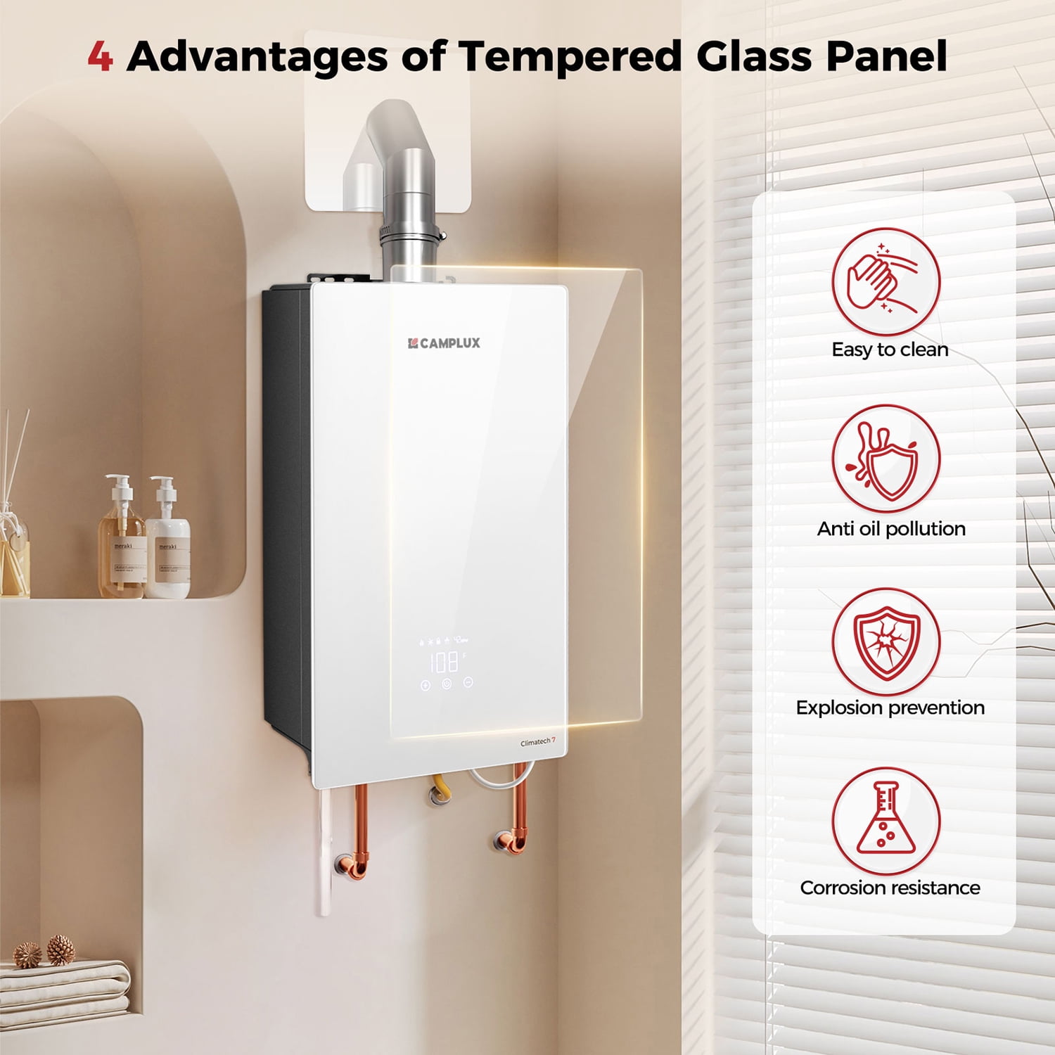 CAMPLUX Climatech 7, 6.86 GPM 170,000 BTU 120V Indoor Propane Tankless Water Heater with LED Display, CSA Certified, CA686WLP