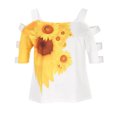 thumbnail image 3 of Correa recortada Suelta Estampado de mujer Cuello de una línea Manga tres cuartos Talla grande Top Pompotops hfajkhk137569, 3 of 7