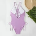 thumbnail image 6 of Sexy Lace Up 1 Piece Swimsuit Deep V Neck Bathing Suits Purple Womens Swimsuits, 6 of 9