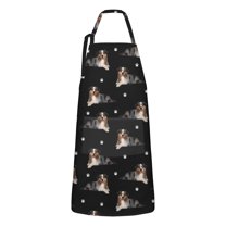 Australian Shepherd Dog and Footprints Apron-Garden Aprons for Women with Pockets-Cotton Linen Waterproof Kitchen Cooking Gardening Aprons Adjustable for Kitchen,Cooking,BBQ and Salon 33x27 Inch