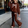thumbnail image 2 of XEGLSBU Valentines Day Outfit Baby Girl Girls Long Sleeve Top and Flare Pants with Bow Print Two Piece Outfit for Toddler and Kid Brown Size 8-9 Years, 2 of 4