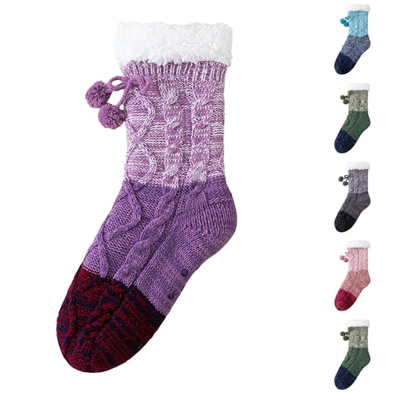 Domzle Slipper Fuzzy Socks for Women Fluffy Cozy Cabin Winter Warm Soft Fleece Comfy Thick Socks with Grips Purple