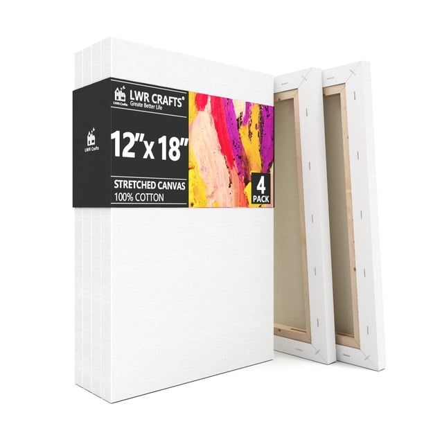 LWR CRAFTS Lienzo estirado de 12.0 x 18.0 in, paquete de 4