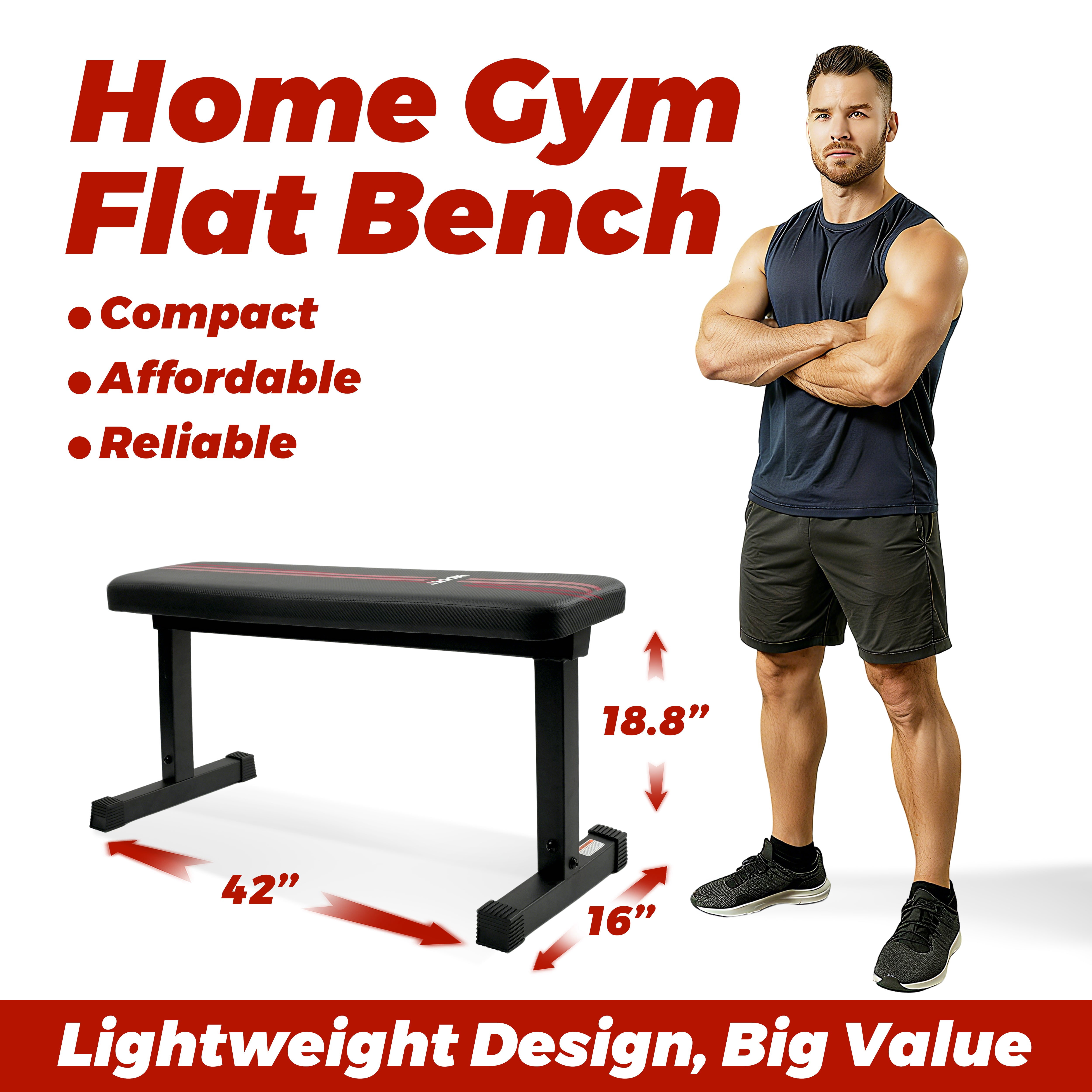 XPRT Fitness FB100 Flat Weight Bench – Heavy-Duty Steel Strength Training Bench for Home Gym