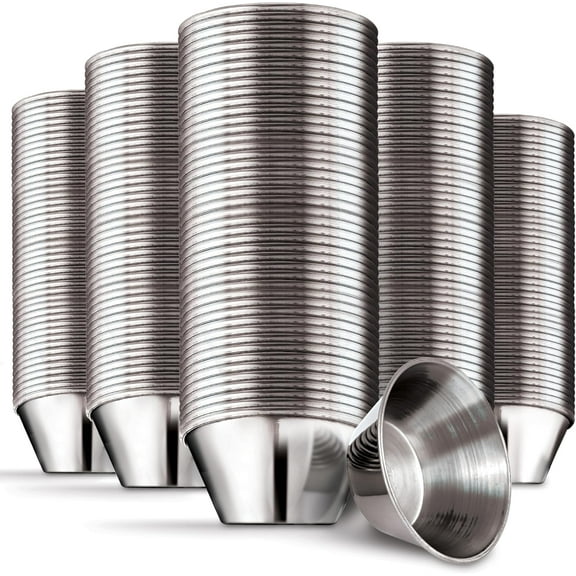 1.5 oz Stainless Steel Condiment Cups (120 Pack), Individual Portion Dipping Sauce Cups, Small Metal Ramekins for Ketchup, Marinara, BBQ Sauce, and More! Reusable Condiment Cups for Restaurants