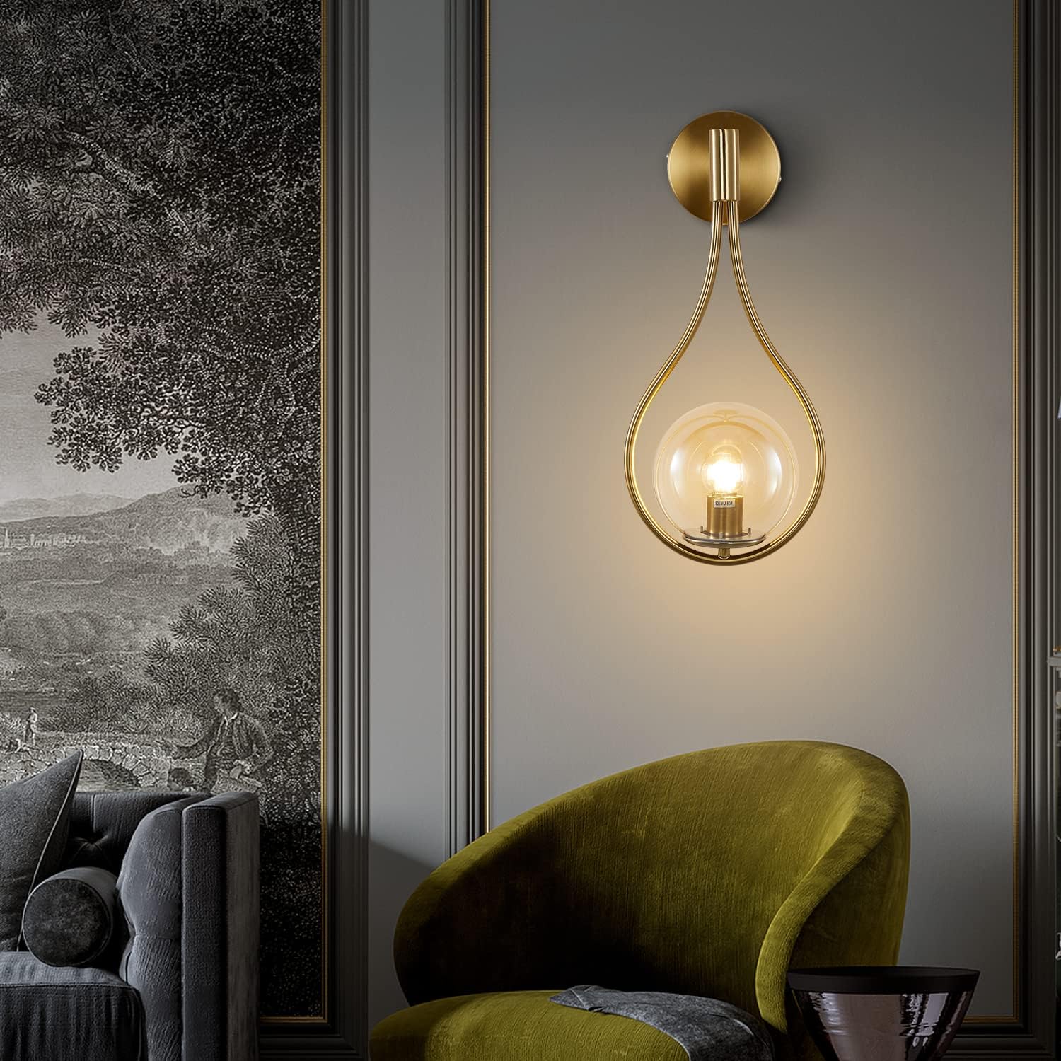 KCO Lighting Glass Globe Wall Mounted Sconce Gold Teardrop Wall Sconce Vintage Cordless Sconces Wall Lighting