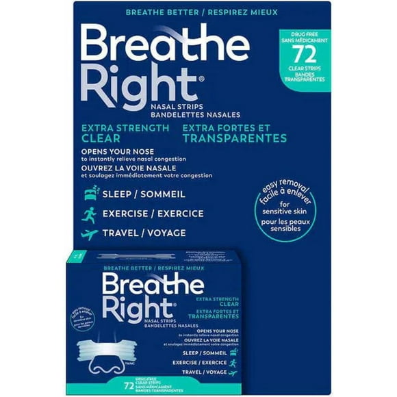 Breathe Right BR Bandes Nasales Transparentes 72 Unités
