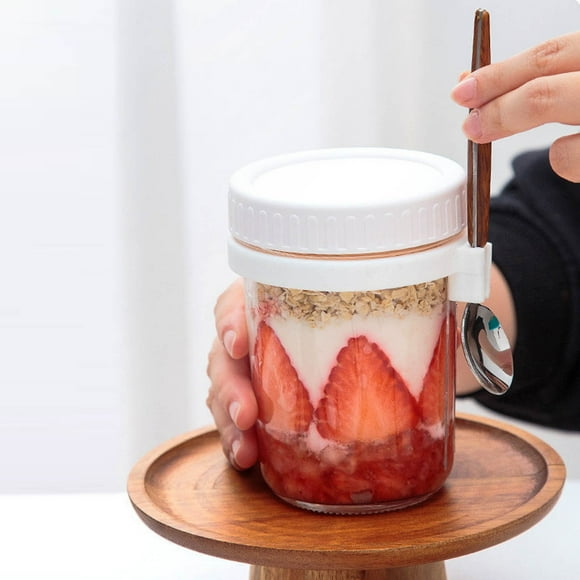 Fiudx Recipientes de Avena, Juego de Cucharas Personalizables de Desayuno, Frasco Hermético de Vidrio para Avena, Solución Portátil de Prepararcomidas, Dieta y Estilo de Vida Saludable, Diseño Ecocol