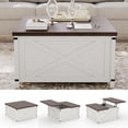 thumbnail image 4 of Farmhouse Coffee Table with Lift Top, 31.5" Square Rustic Cocktail Table with Storage, x-Shaped Design & Industrial Metal Accents, Sturdy Wood Center Table for Living Room, 4 of 7