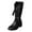 Black, variant on Wide Mid Calf Cowboy Combat Boots for Women 2025 Vintage Leather Lace up Pointed Toe Low Heel Cowgirl Riding Tall Boots Black Size 6.5